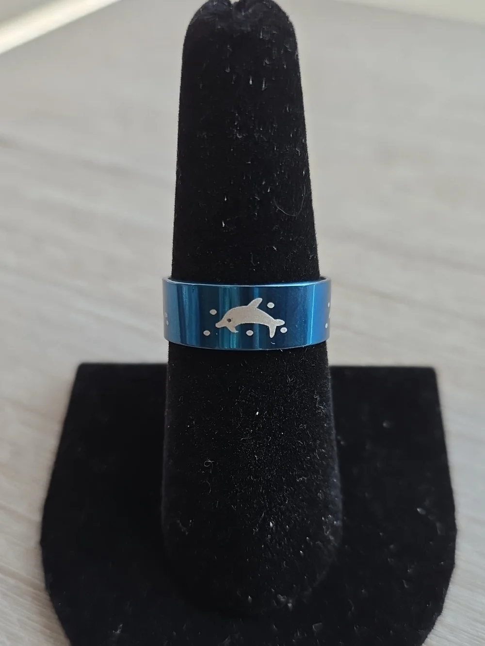Blue Dolphin Stainless Steel Band Ring.Size 8